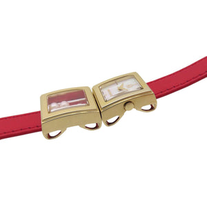 新品同様 ミキモト マルチフォーム クオーツ 腕時計 SS/レザー/パール ホワイトシェル レッド 赤 0575【中古】MIKIMOTO レディース