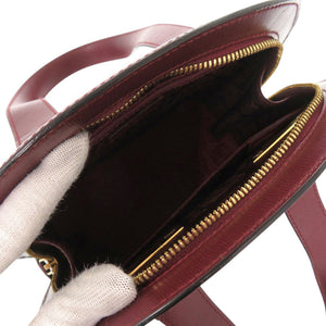 美品 カルティエ マスト ドゥ カルティエ レザー ボルドー レッド ハンドバッグ 0718【中古】CARTIER