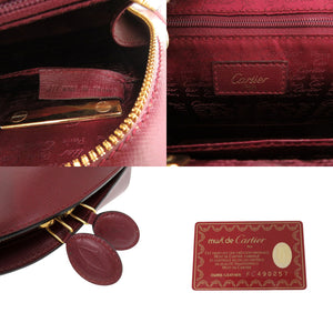美品 カルティエ マスト ドゥ カルティエ レザー ボルドー レッド ハンドバッグ 0718【中古】CARTIER