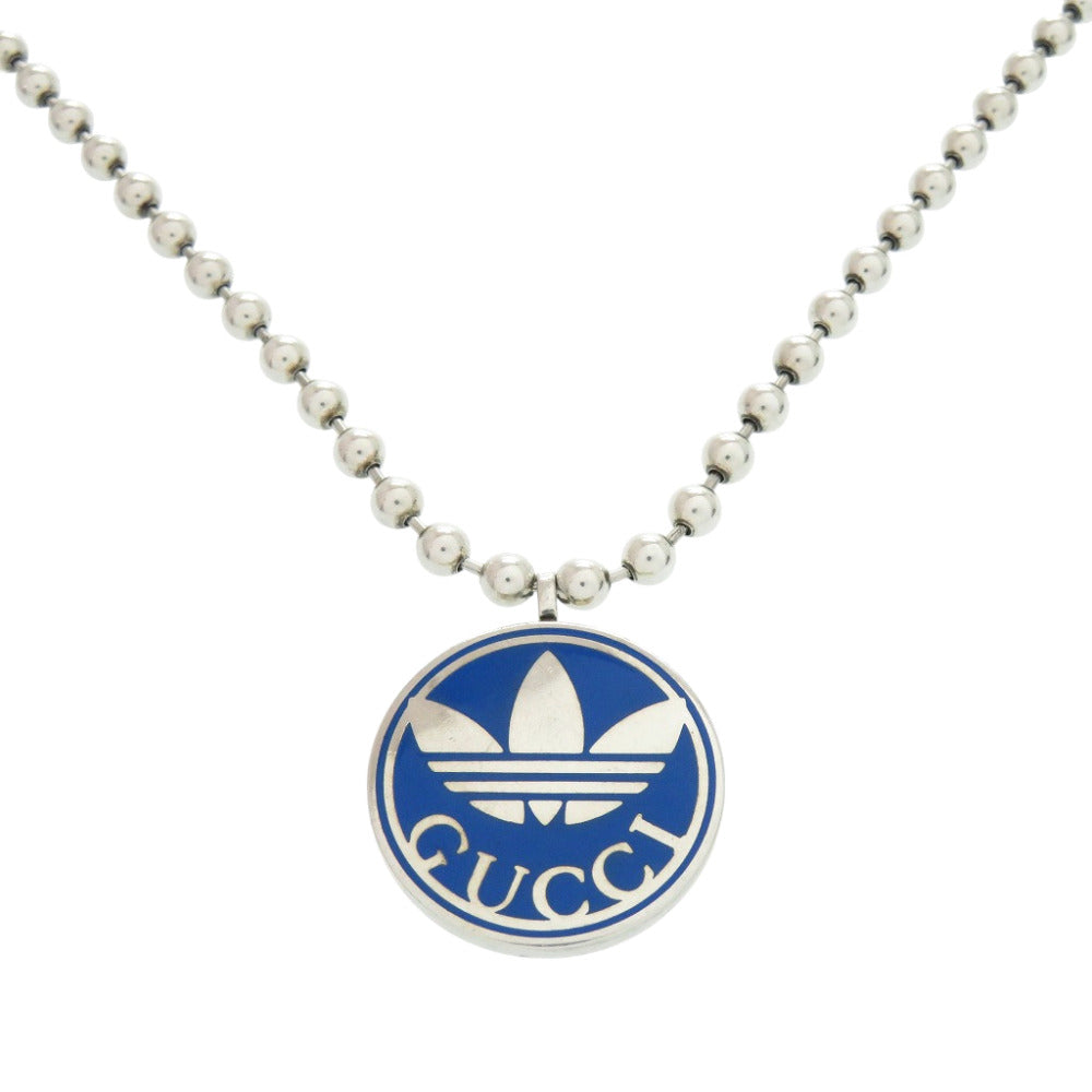 グッチ × アディダス コラボ ボールチェーン インターロッキング ネックレス ペンダント シルバー925 青 0792【中古】GUCCI adidas メンズ