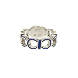 美品 グッチ インターロッキングG シルバー925 シルバー ブルー リング 指輪 0793【中古】GUCCI