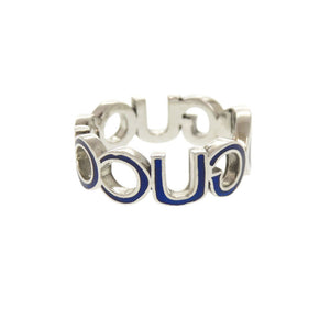 美品 グッチ インターロッキングG シルバー925 シルバー ブルー リング 指輪 0793【中古】GUCCI