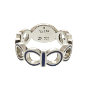 美品 グッチ インターロッキングG シルバー925 シルバー ブルー リング 指輪 0793【中古】GUCCI