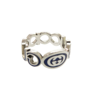 美品 グッチ インターロッキングG シルバー925 シルバー ブルー リング 指輪 0793【中古】GUCCI