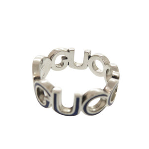 美品 グッチ インターロッキングG シルバー925 シルバー ブルー リング 指輪 0793【中古】GUCCI