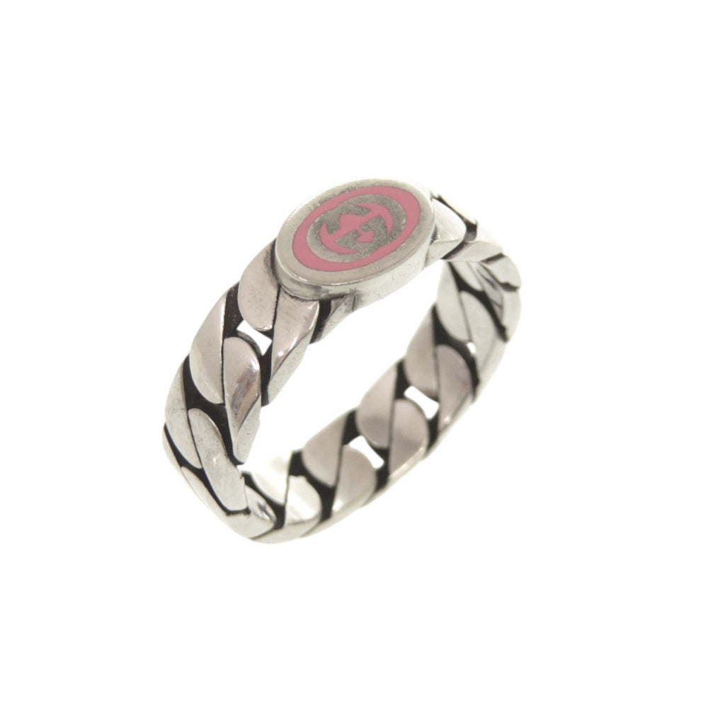 美品 グッチ インターロッキングG シルバー925 #21(20号) シルバー ピンク リング 指輪 0833【中古】GUCCI