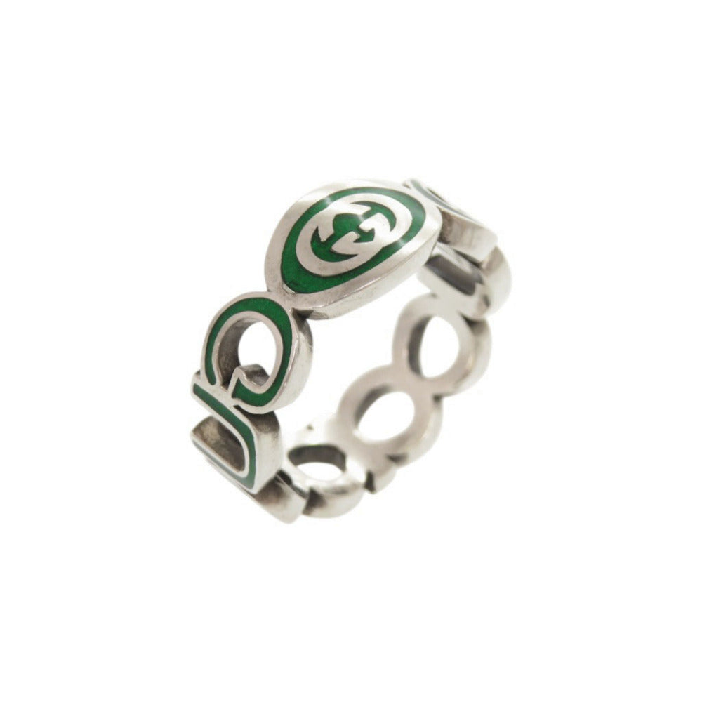 美品 グッチ インターロッキングG #21(約19号) シルバー925 シルバー グリーン リング 指輪 0835【中古】GUCCI
