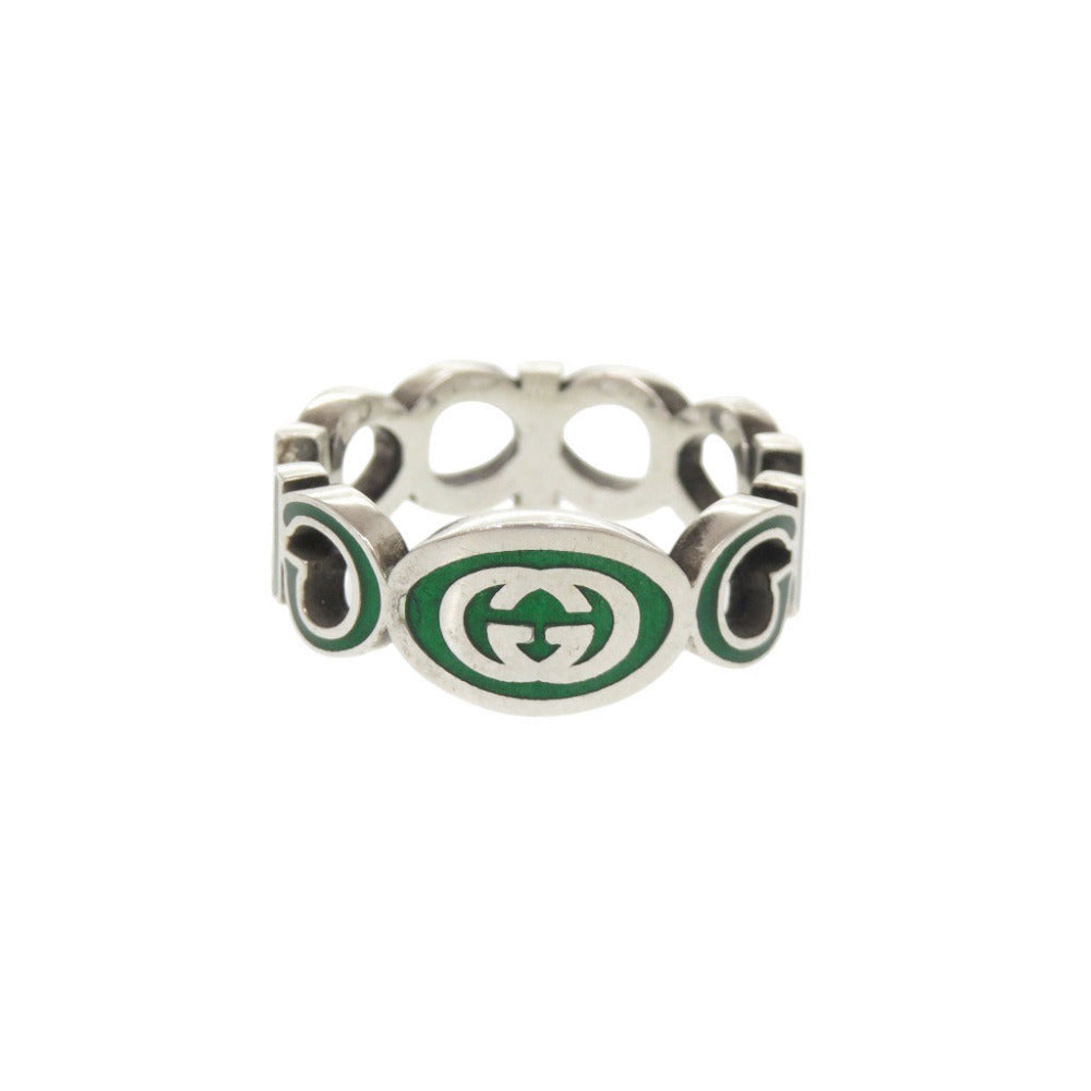美品 グッチ インターロッキングG #21(約19号) シルバー925 シルバー グリーン リング 指輪 0835【中古】GUCCI