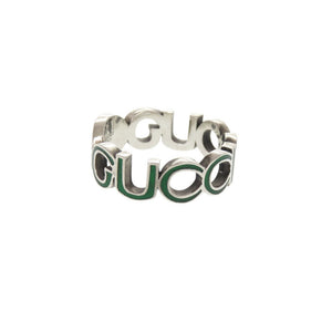 美品 グッチ インターロッキングG #21(約19号) シルバー925 シルバー グリーン リング 指輪 0835【中古】GUCCI