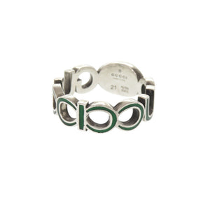 美品 グッチ インターロッキングG #21(約19号) シルバー925 シルバー グリーン リング 指輪 0835【中古】GUCCI