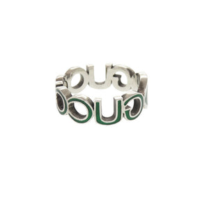 美品 グッチ インターロッキングG #21(約19号) シルバー925 シルバー グリーン リング 指輪 0835【中古】GUCCI