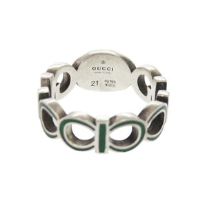 美品 グッチ インターロッキングG #21(約19号) シルバー925 シルバー グリーン リング 指輪 0835【中古】GUCCI