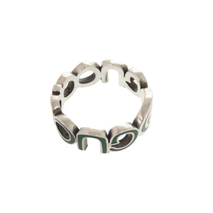 美品 グッチ インターロッキングG #21(約19号) シルバー925 シルバー グリーン リング 指輪 0835【中古】GUCCI