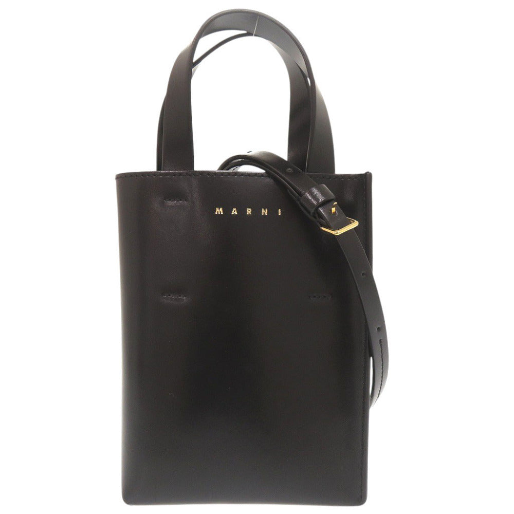 美品 マルニ Museo ミュゼオ ナノ レザー ブラック 2WAY ハンドバッグ ショルダーバッグ 黒 0868【中古】MARNI