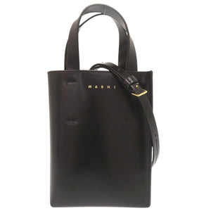 美品 マルニ Museo ミュゼオ ナノ レザー ブラック 2WAY ハンドバッグ ショルダーバッグ 黒 0868【中古】MARNI