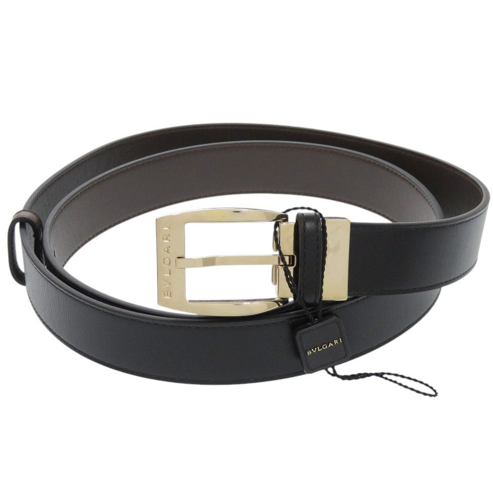 新品同様 ブルガリ スクエアバックル 37885 レザー ブラック ベルト 黒 0875【中古】BVLGARI メンズ