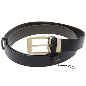 新品同様 ブルガリ スクエアバックル 37885 レザー ブラック ベルト 黒 0875【中古】BVLGARI メンズ