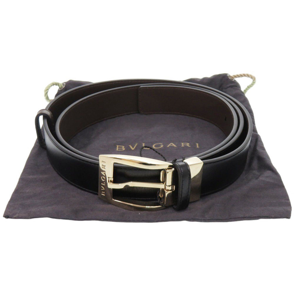 新品同様 ブルガリ スクエアバックル 37885 レザー ブラック ベルト 黒 0875【中古】BVLGARI メンズ