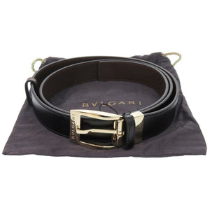 新品同様 ブルガリ スクエアバックル 37885 レザー ブラック ベルト 黒 0875【中古】BVLGARI メンズ