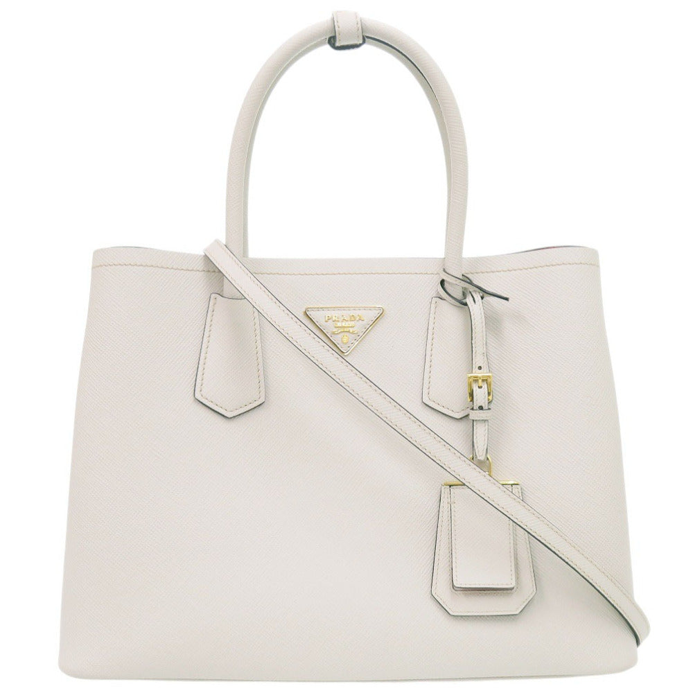 新品同様 プラダ 2WAY サフィアーノ トライアングル 1BG775 レザー アイボリー ハンドバッグ 0936【中古】PRADA