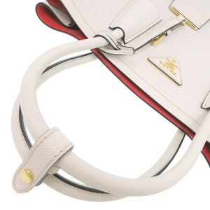 新品同様 プラダ 2WAY サフィアーノ トライアングル 1BG775 レザー アイボリー ハンドバッグ 0936【中古】PRADA