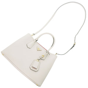 新品同様 プラダ 2WAY サフィアーノ トライアングル 1BG775 レザー アイボリー ハンドバッグ 0936【中古】PRADA