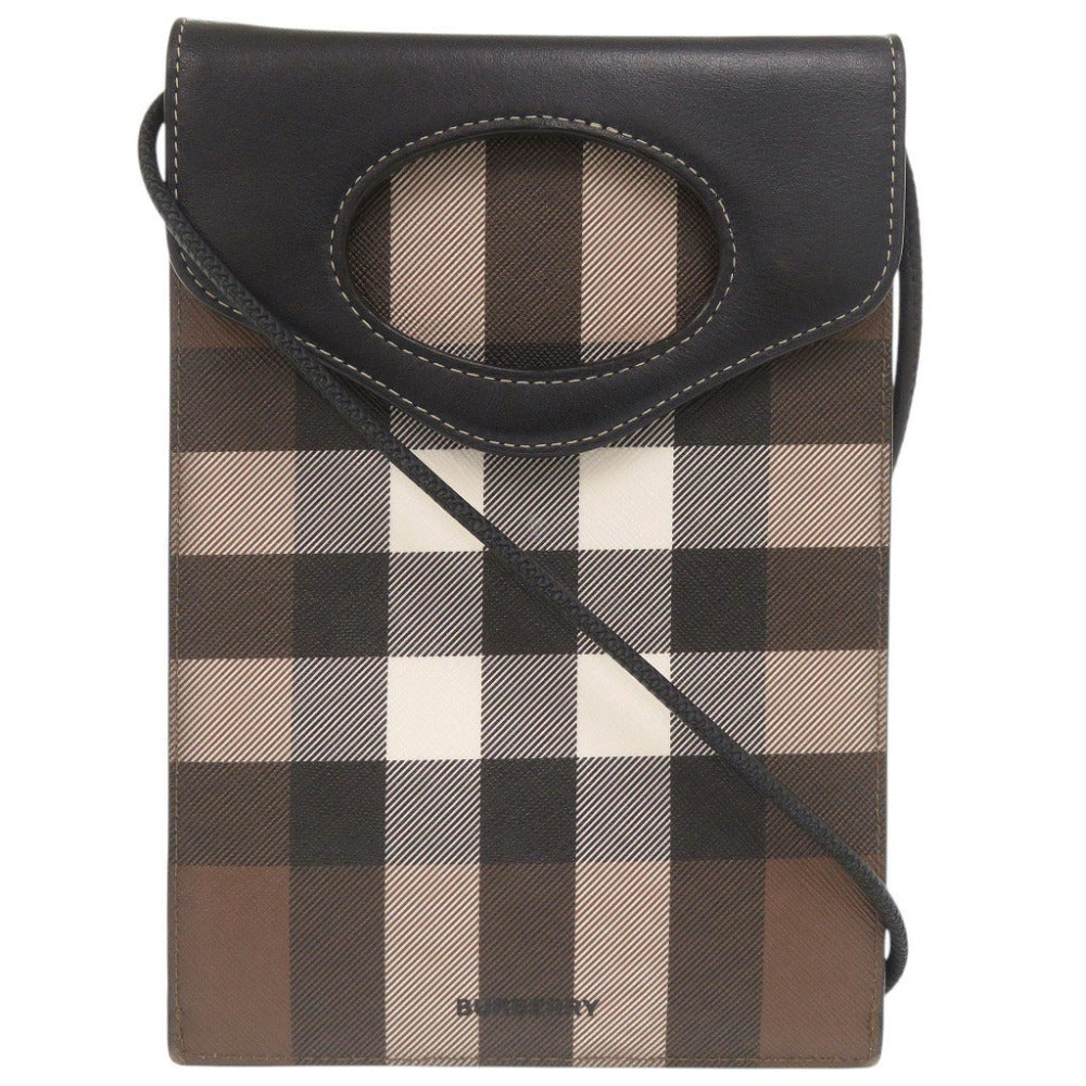 美品 バーバリー チェック柄 フォンケース レザー PVC ブラウン ショルダーバッグ ポシェット 0974【中古】BURBERRY