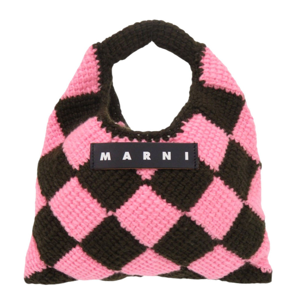新品同様 マルニ マルニマーケット MARKET DIAMOND ウール ブラウン ピンク ハンドバッグ 0993【中古】MARNI