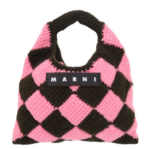 新品同様 マルニ マルニマーケット MARKET DIAMOND ウール ブラウン ピンク ハンドバッグ 0993【中古】MARNI