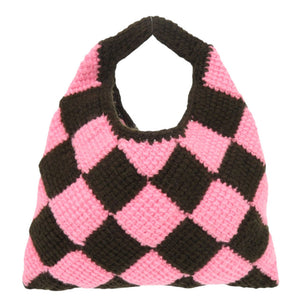 新品同様 マルニ マルニマーケット MARKET DIAMOND ウール ブラウン ピンク ハンドバッグ 0993【中古】MARNI
