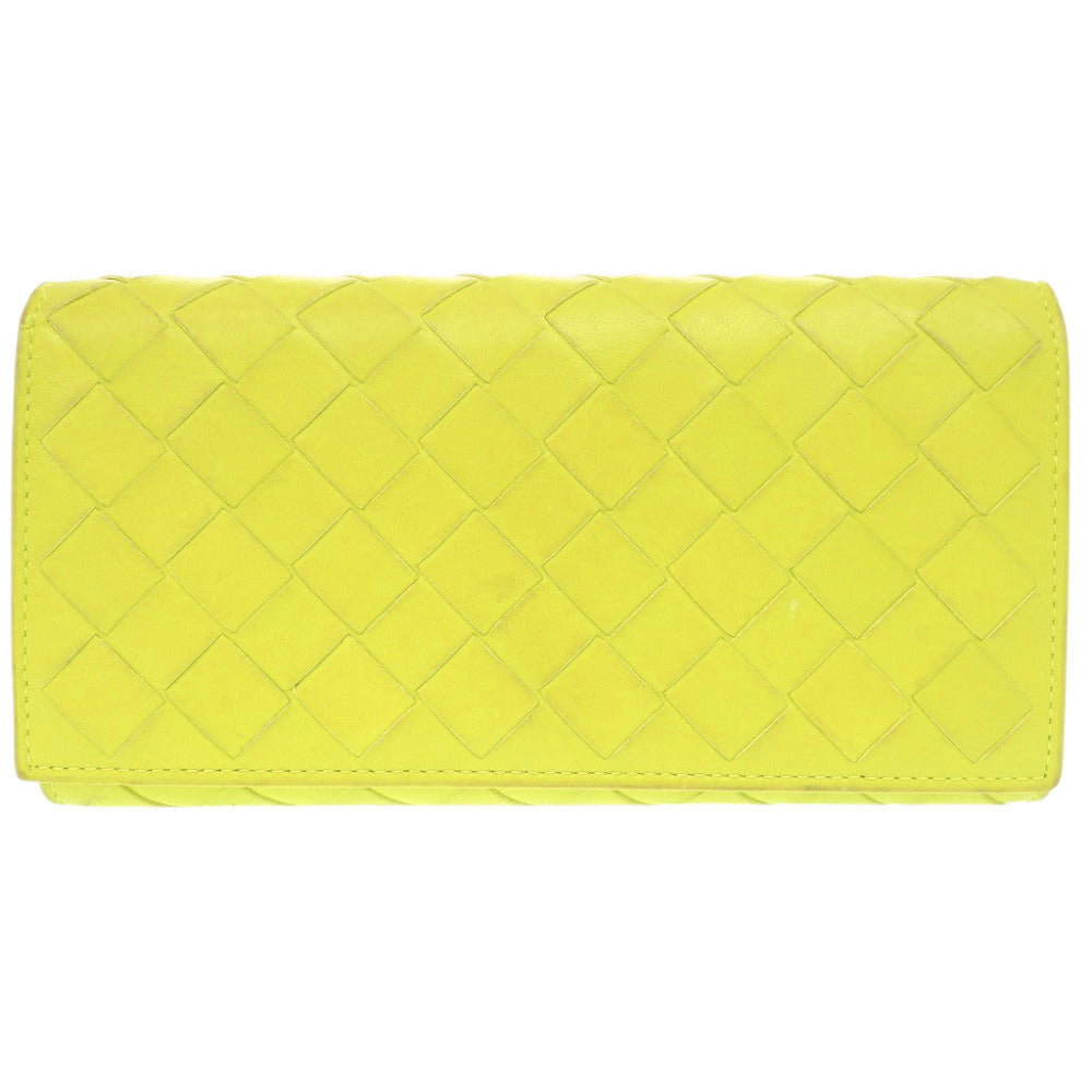 ボッテガヴェネタ イントレチャート レザー イエローグリーン 長財布 1095【中古】BOTTEGAVENETA