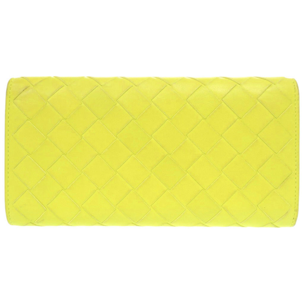 ボッテガヴェネタ イントレチャート レザー イエローグリーン 長財布 1095【中古】BOTTEGAVENETA