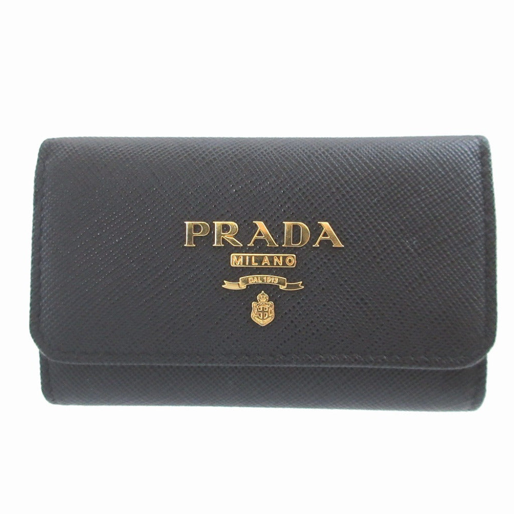 新品同様 プラダ 1PG004 サフィアーノレザー ブラック 黒 4連 キーケース 1123【中古】PRADA