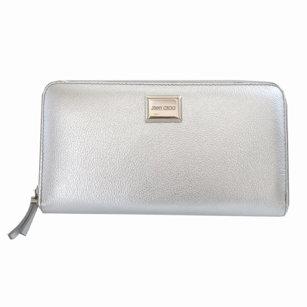 未使用 ジミーチュウ MALOU レザー シルバー ラウンドファスナー長財布 財布 1136【中古】JIMMY CHOO