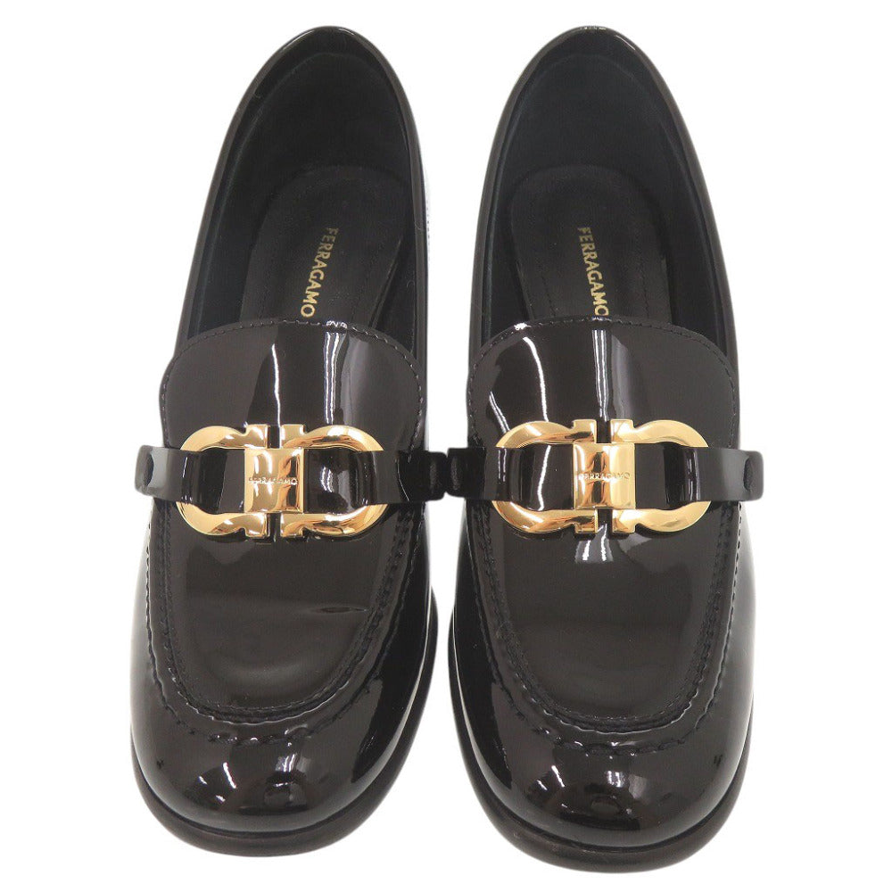 美品 サルヴァトーレフェラガモ ガンチーニ パテントレザー サイズ5 1/2 ブラック パンプス 黒 1162【中古】Salvatore Ferragamo