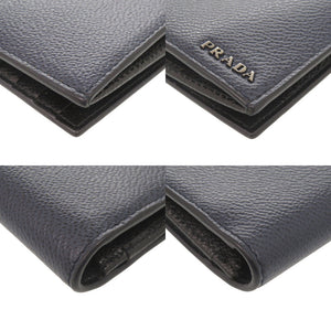 美品 プラダ ロゴ レザー ネイビー 長財布 二つ折り長財布 札入れ 1197【中古】PRADA