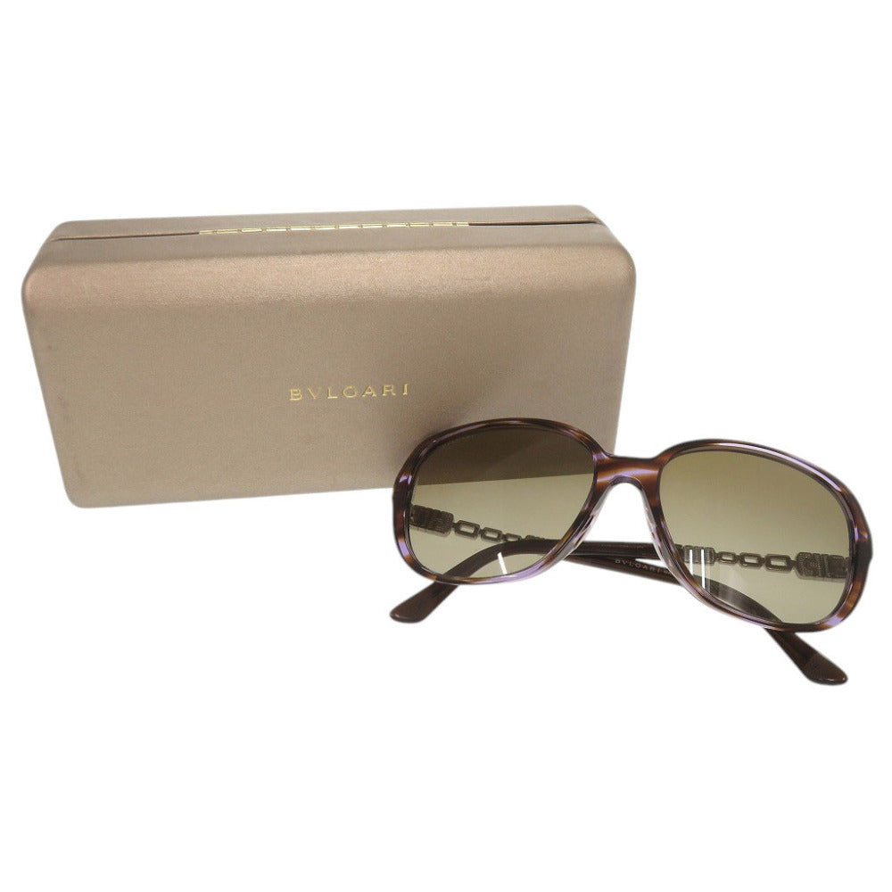 ブルガリ ロゴ プラスチック ラインストーン ブラウン サングラス 1206【中古】BVLGARI