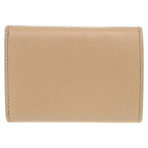 美品 プラダ トライアングルロゴ サフィアーノレザー 1MH021 ベージュ 三つ折り財布 1253【中古】PRADA