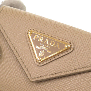 美品 プラダ トライアングルロゴ サフィアーノレザー 1MH021 ベージュ 三つ折り財布 1253【中古】PRADA
