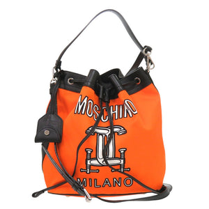 美品 モスキーノ ナイロン レザー オレンジ ブラック 2way ハンドバッグ ショルダーバッグ 1269【中古】MOSCHINO