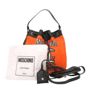 美品 モスキーノ ナイロン レザー オレンジ ブラック 2way ハンドバッグ ショルダーバッグ 1269【中古】MOSCHINO