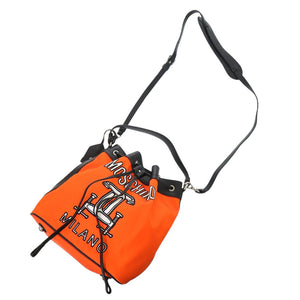 美品 モスキーノ ナイロン レザー オレンジ ブラック 2way ハンドバッグ ショルダーバッグ 1269【中古】MOSCHINO