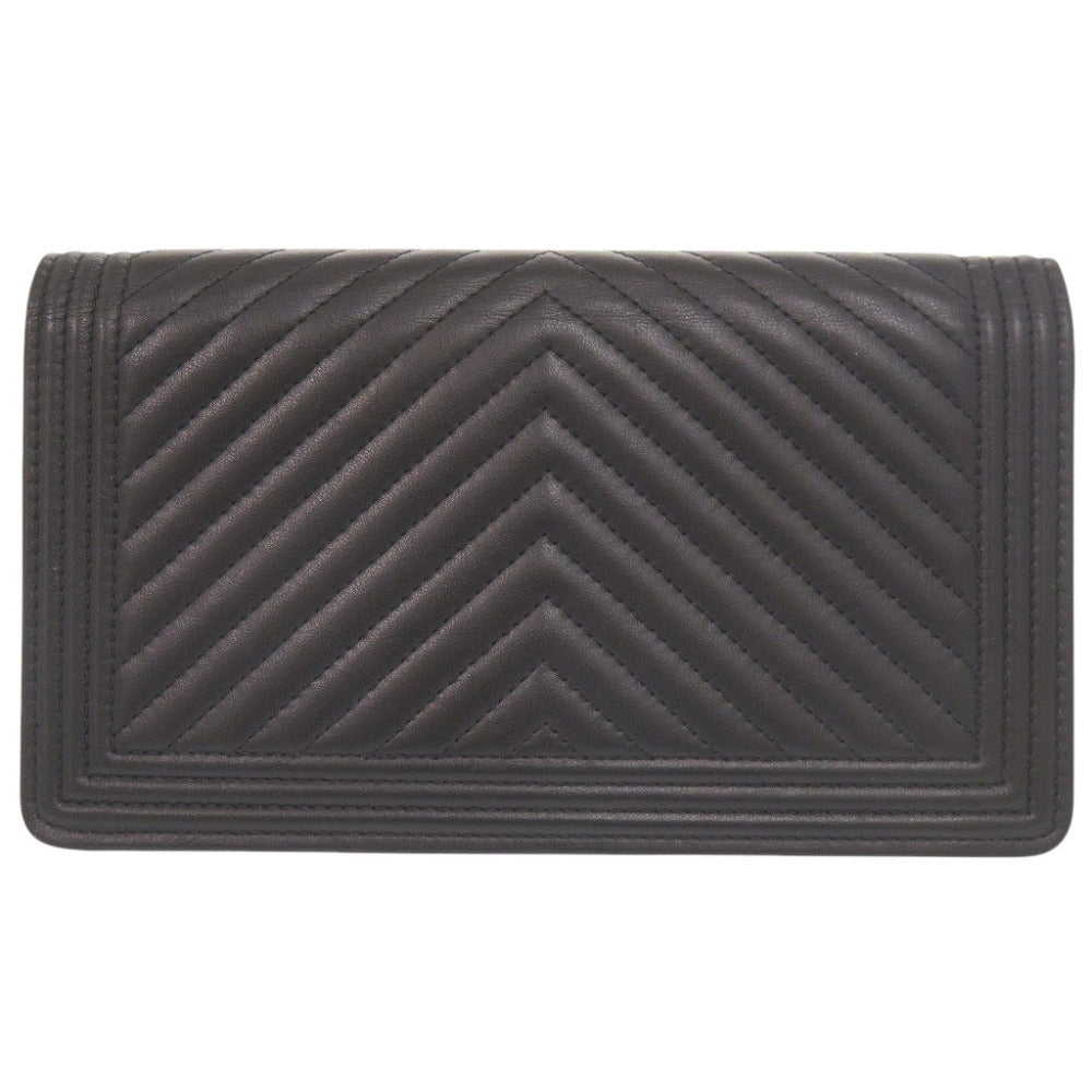 美品 シャネル ボーイシャネル ココマーク ラムスキン 26番台 ブラック 長財布 黒 1296【中古】CHANEL
