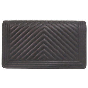美品 シャネル ボーイシャネル ココマーク ラムスキン 26番台 ブラック 長財布 黒 1296【中古】CHANEL