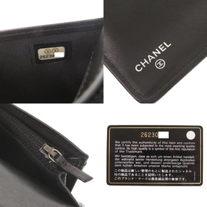 美品 シャネル ボーイシャネル ココマーク ラムスキン 26番台 ブラック 長財布 黒 1296【中古】CHANEL