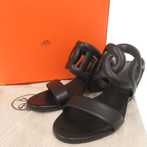 未使用 エルメス リパリ 70 ナッパ サイズ38 1/2(25cm) ブラック サンダル 黒 1302【中古】HERMES