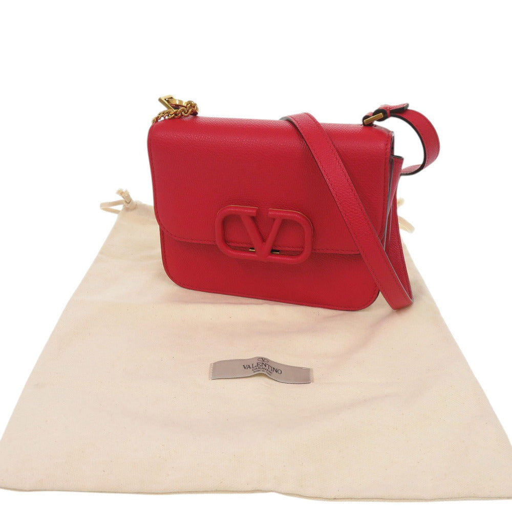 美品 ヴァレンティノ ガラヴァーニ Vスリング レザー レッド ショルダーバッグ 赤 1315【中古】Valentino Garavani