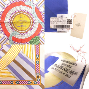 未使用 エルメス カレ90 ダブルフェイス A la Lumiere du Flambeau Double face たいまつの光 シルク イエロー スカーフ 1322【中古】HERMES