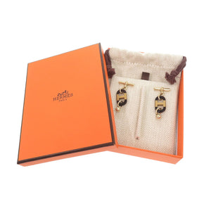 新品同様 エルメス シュル メール GD0234 バッファローホーン メタル ゴールド ピアス 1334【中古】HERMES