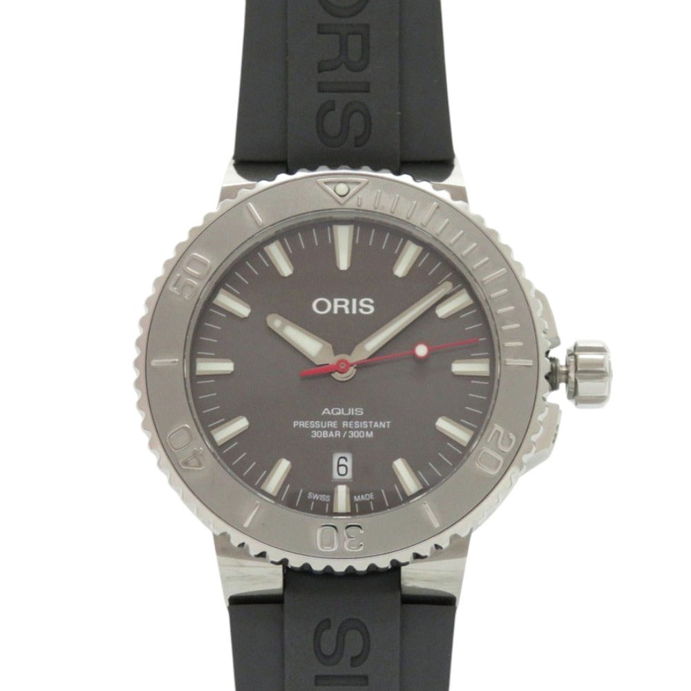 新品同様 オリス アクイス デイト 01 733 7730 4153 SS ラバー グレー 自動巻き 腕時計 1336【中古】ORIS